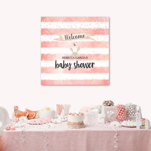 Pink White Watercolor Bunny Baby Dusche Poster