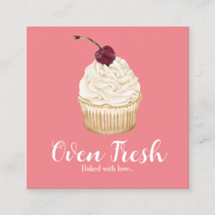 Pink White Watercolor Cupcake Bäckerei Quadratische Visitenkarte