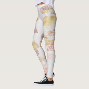 Pink White Watercolor Glitzer Fox Paint Strokes Leggings