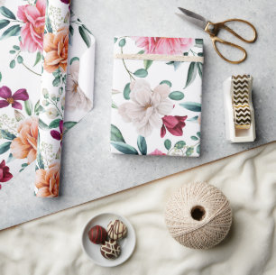 Pink White Watercolor Peonies Geschenkpapier