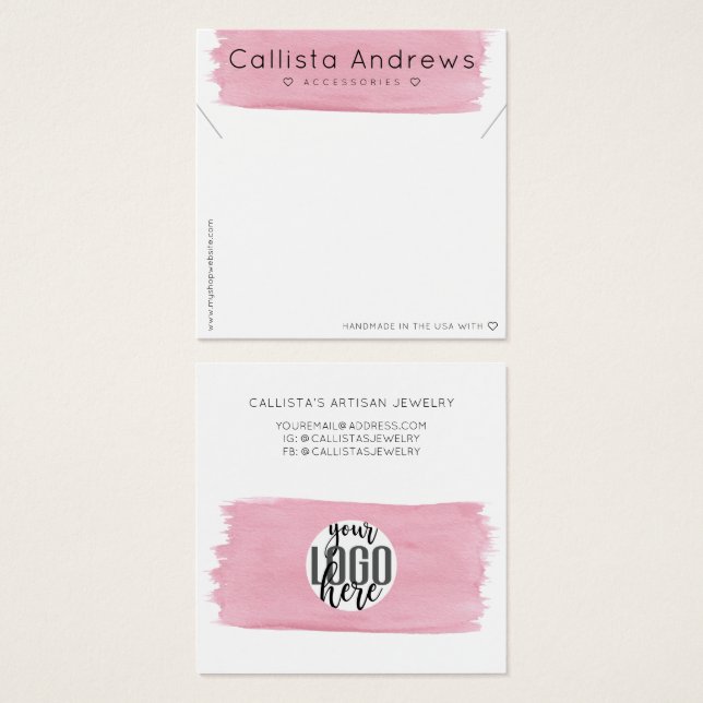 Pink White Watercolor Pinselstrich Nekklammer Disp (Vorne & Hinten)