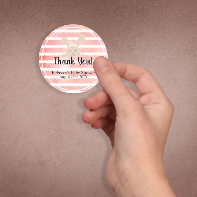 Pink White Watercolor Striptes Kaninchen Vielen Da Runder Aufkleber (Von Creator hochgeladen)