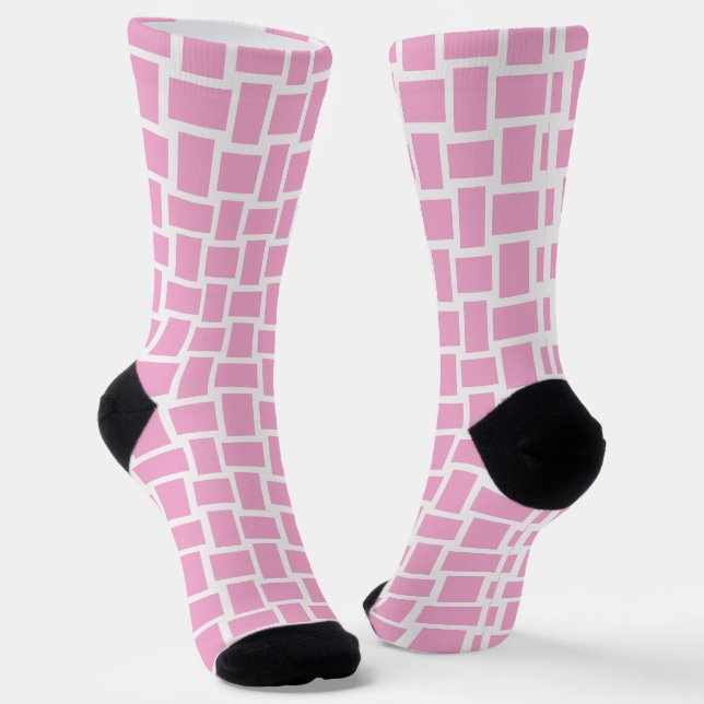 Pink White Woven Blocks Muster Socken (Gewinkelt)