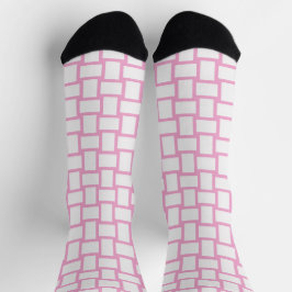 Pink White Woven Blocks Muster Socken