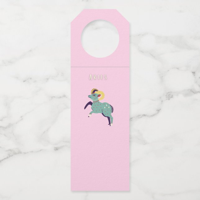 Pink Widder, Sternzeichen, Sternzeichen-Druck Flaschenanhänger (Vorderseite)