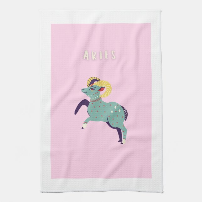Pink Widder, Sternzeichen, Sternzeichen-Druck Geschirrtuch (Vertikal)