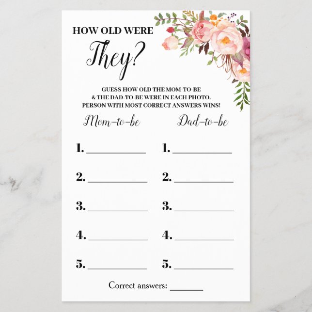 Pink wie alt waren sie Baby Duschspielkarte Flyer (Vorne)