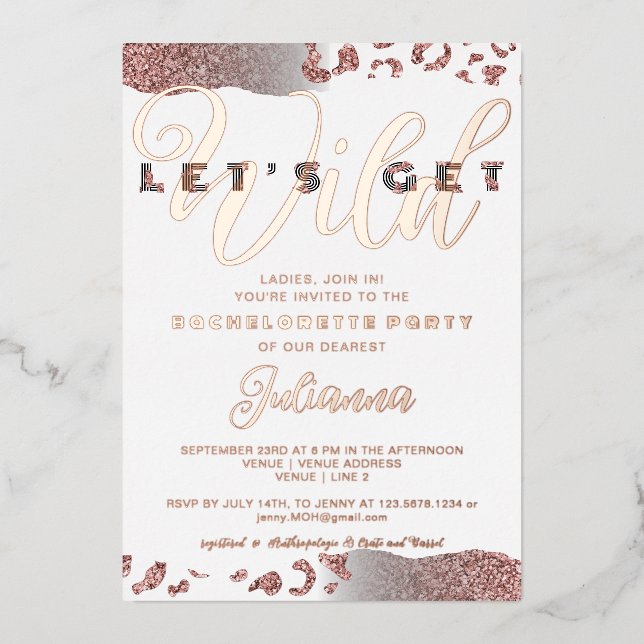 Pink - Wild Animal Print Bachelorette Bach Folieneinladung (Vorderseite)
