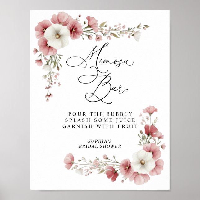 Pink Wild Flowers Bridal Shower Mimosa Poster (Vorne)