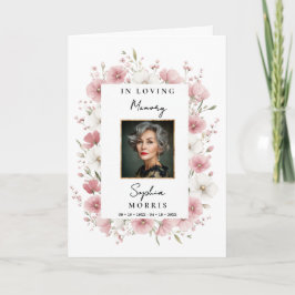 Pink Wild Flowers Photo Memorial Funeral Program Karte