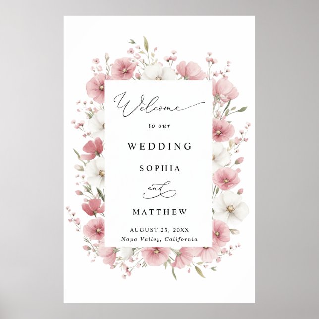 Pink Wild Flowers Wedding Poster (Vorne)