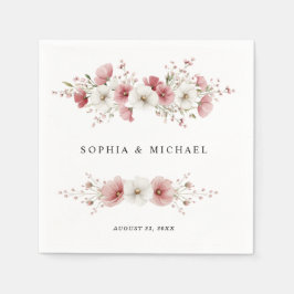 Pink Wild Flowers Wedding Serviette