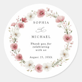 Pink Wild Flowers Wedding Sticker