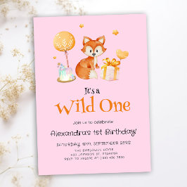Pink Wild One Baby Girl Erster Geburtstag Einladung