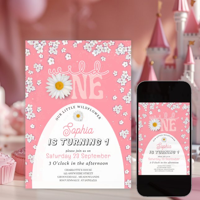 Pink Wild One Daisy 1st Birthday Invitation Einladung (Von Creator hochgeladen)