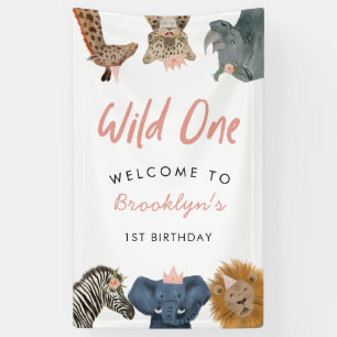 Pink Wild One Safari Thema Boy's 1. Geburtstag Banner
