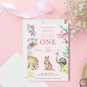 Pink Wild One Süße Tier Child's 1st Birthday I Einladung