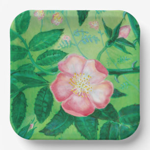 Pink Wild Rose Blooms Illustration Pappteller