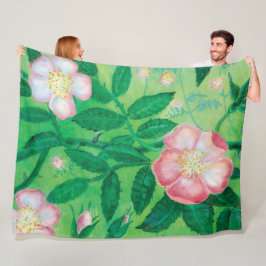 Pink Wild Rose Illustration Fleecedecke