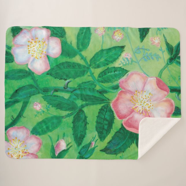 Pink Wild Rose Illustration Sherpadecke (Vorderseite (Horizontal))