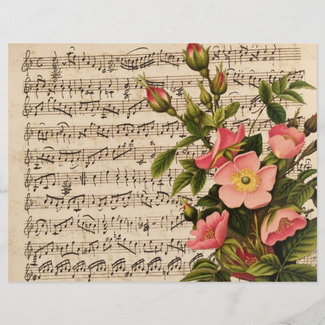 Pink Wild Rose Vintag Sheet Music Scrapbook (Vorderseite)