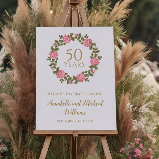 PINK WILD ROSE WREATH 50th Wedding Willkommen Poster (Von Creator hochgeladen)