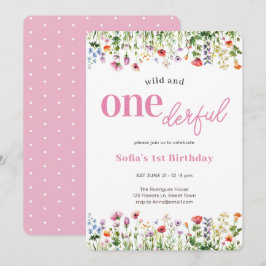 Pink Wild und Onederful Wildblume 1. Geburtstag Einladung