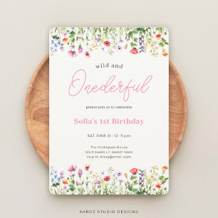 Pink Wild und Onederful Wildblume 1. Geburtstag Einladung