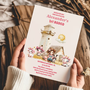 Pink Wild West Cowgirl 1. Geburtstags-Party Einladung