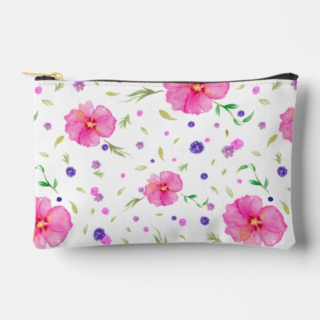 Pink Wildblume Aquarelltasche - Geschenk für die M Zubehörtasche (Vorderseite)