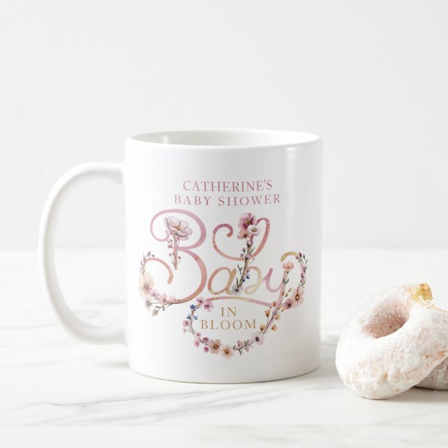 Pink Wildblume Baby Dusche Tasse - Dusty Floral Bo (Mit Donut)