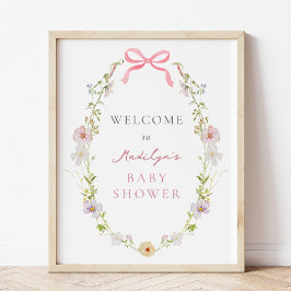 Pink Wildblume Bow Babydusche Begrüßungszeichen Poster