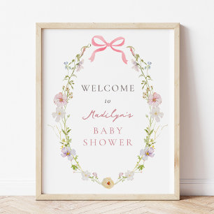 Pink Wildblume Bow Babydusche Begrüßungszeichen Poster