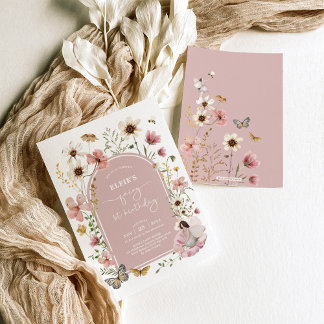 Pink Wildblume Fairy First Birthday Garden Party Einladung