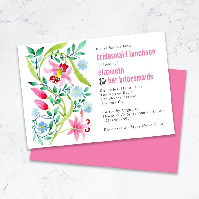 Pink Wildblume Floral Bridesmaid Luncheon Einladung (Von Creator hochgeladen)