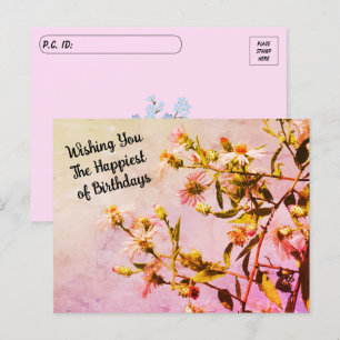 Pink Wildblume Geburtstag verschieben mit Floral B Postkarte