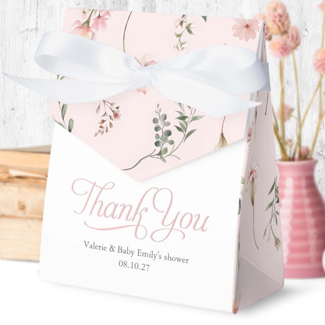 Pink Wildblume Muster elegant Baby Girl Dusche Geschenkschachtel (Pink Wildflower themed thank you favor box.)