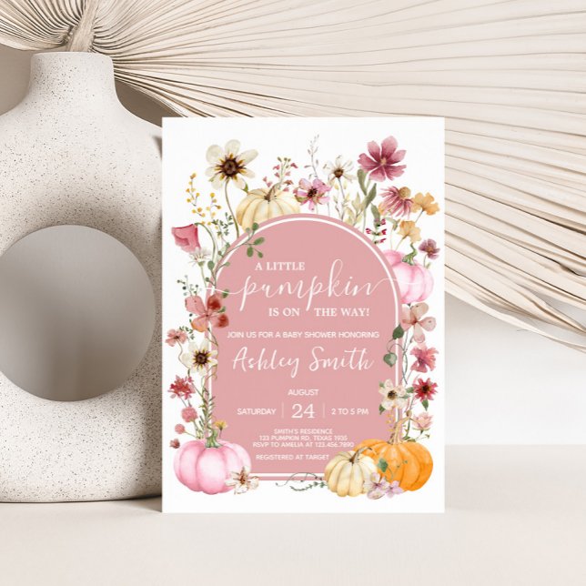 Pink Wildblume Pumpkin Baby Dusche Einladung (Wildflower Pumpkin Baby Shower Invitation
)