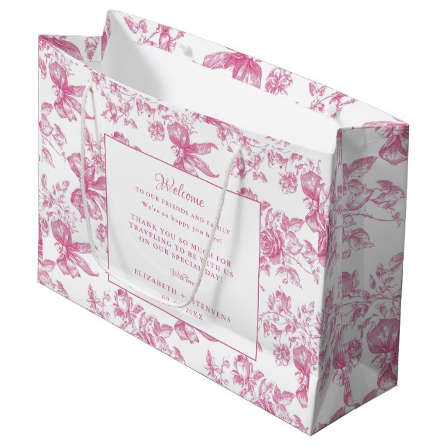 Pink Wildblume Tea Wedding Gästebuch Große Geschenktüte (Vorderseite Schrägansicht)