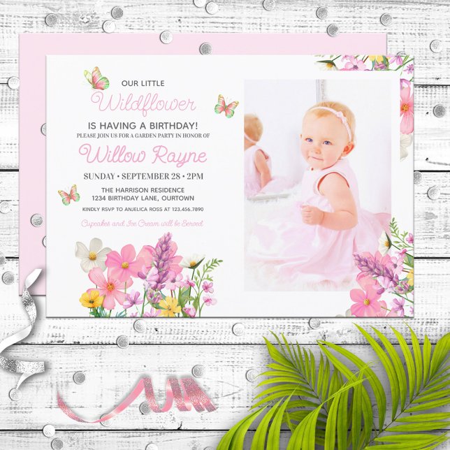 Pink Wildblumen Thema Girl's Geburtstagsparty Einladung (Von Creator hochgeladen)