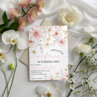 Pink Wildflower 1st Birthday Invitation Einladung
