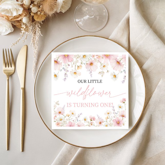 Pink Wildflower 1st Birthday Napkins Serviette (Von Creator hochgeladen)