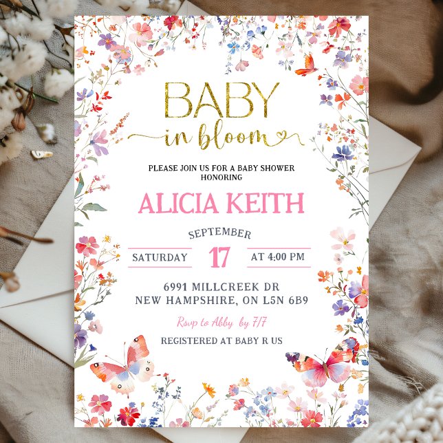 Pink Wildflower Baby in Bloom Baby Shower Einladung (Von Creator hochgeladen)