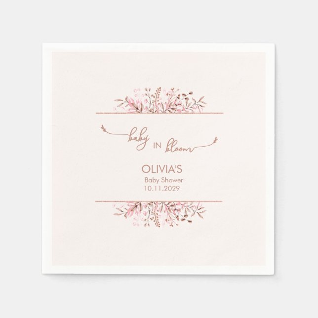 Pink Wildflower Baby in Bloom Baby Shower Serviette (Vorderseite)