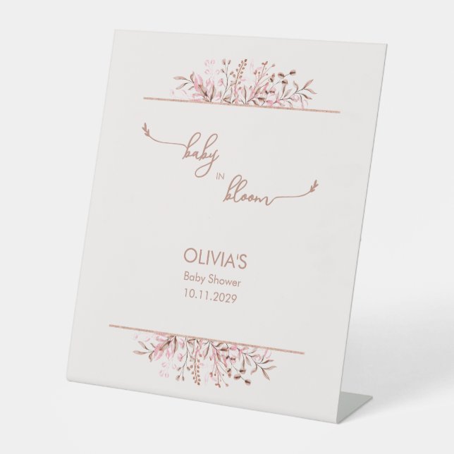 Pink Wildflower Baby in Bloom Baby Shower Sockelschild (Vorderseite)
