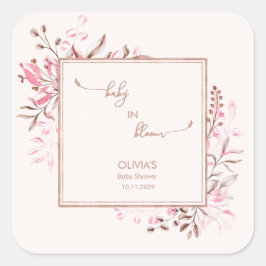 Pink Wildflower Baby in Bloom Thank You  Quadratischer Aufkleber