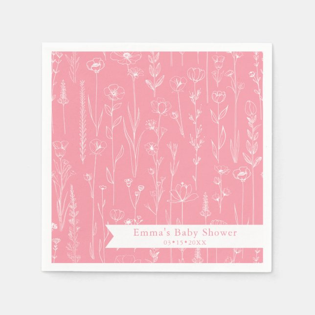 Pink Wildflower Baby Shower | Floral Pattern  Serviette (Vorderseite)