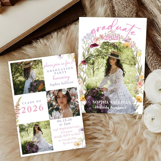 Pink Wildflower Bloom Graduation Party Invitation Einladung (Von Creator hochgeladen)