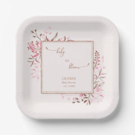 Pink Wildflower Border Baby in Bloom Baby Shower  Pappteller