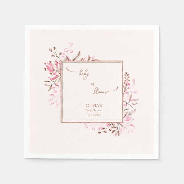 Pink Wildflower Border Baby in Bloom Baby Shower  Serviette (Vorderseite)